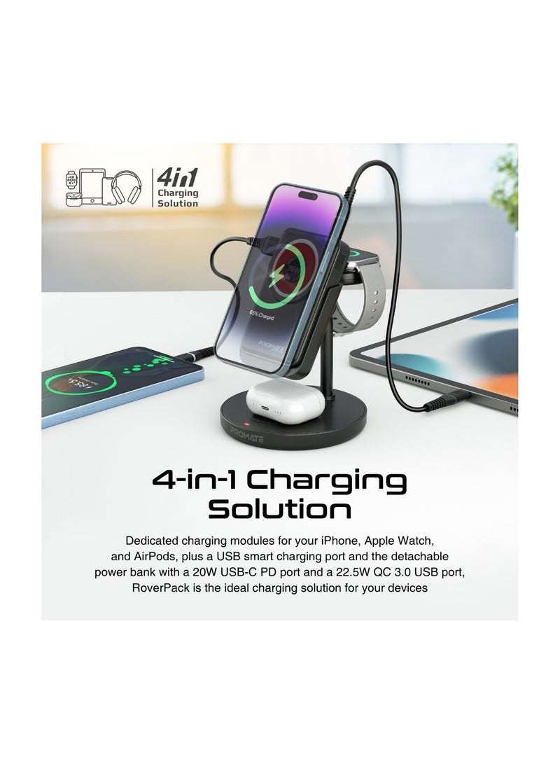 PROMATE - 10000 mAh Charging Station With Detachable Power Bank, 15W MagSafe Compatible, 2W Apple Watch And 5W AirPods Charger Black - Image 1