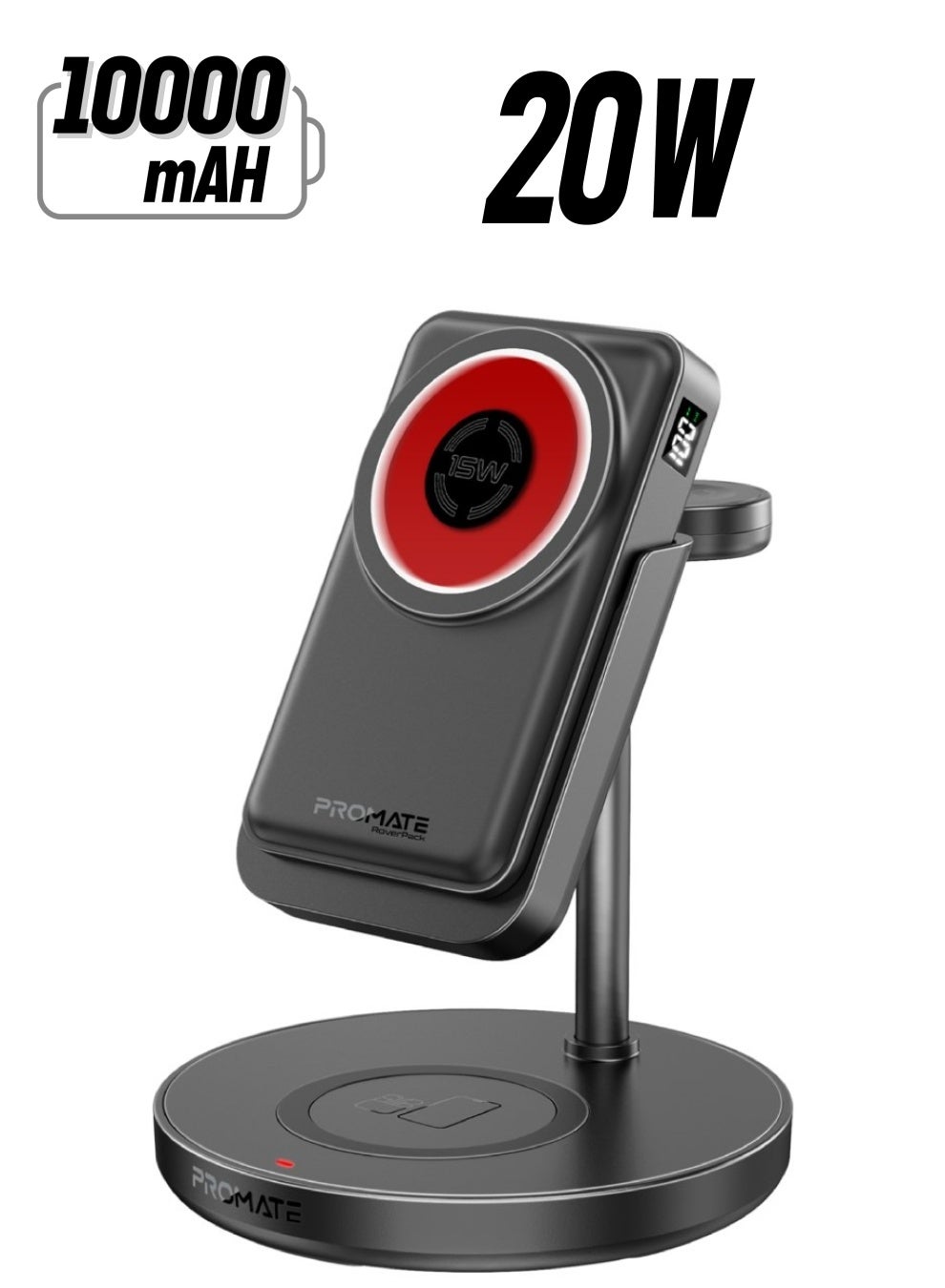 PROMATE 10000 mAh Charging Station With Detachable Power Bank, 15W