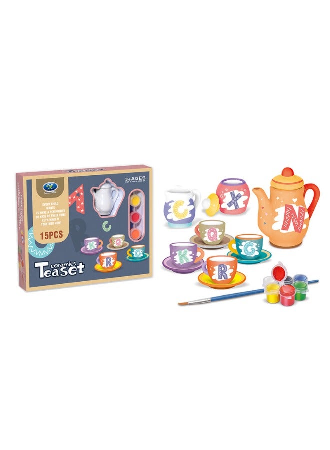 FAMILY CENTER Painter Ceramic Tea Set W/ Coloring Tools 19-2155061  - Image 1