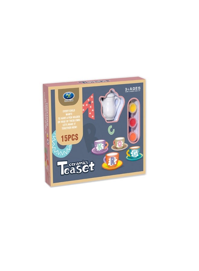 FAMILY CENTER Painter Ceramic Tea Set W/ Coloring Tools 19-2155061  - Image 3