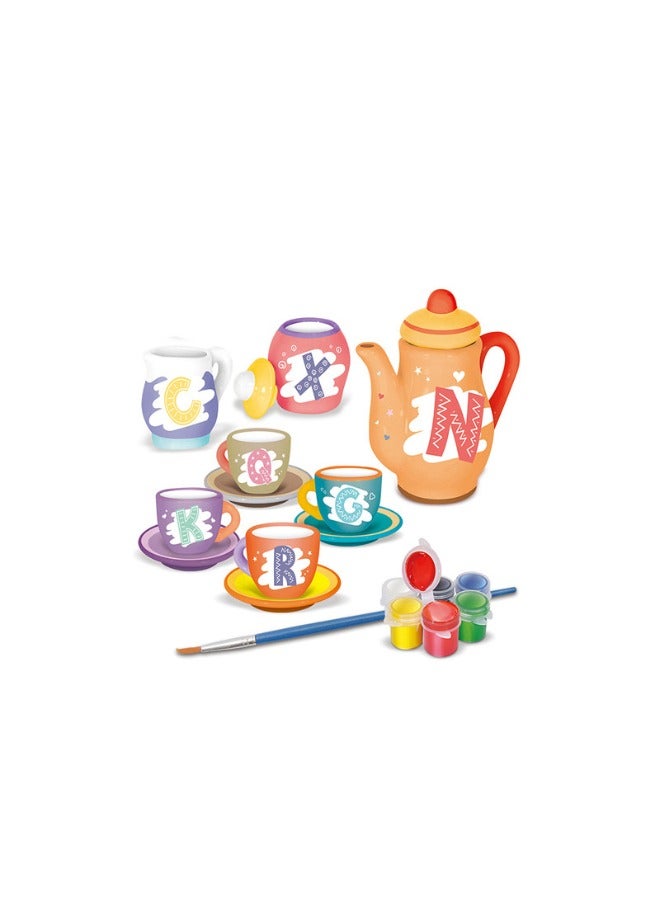 FAMILY CENTER Painter Ceramic Tea Set W/ Coloring Tools 19-2155061  - Image 2