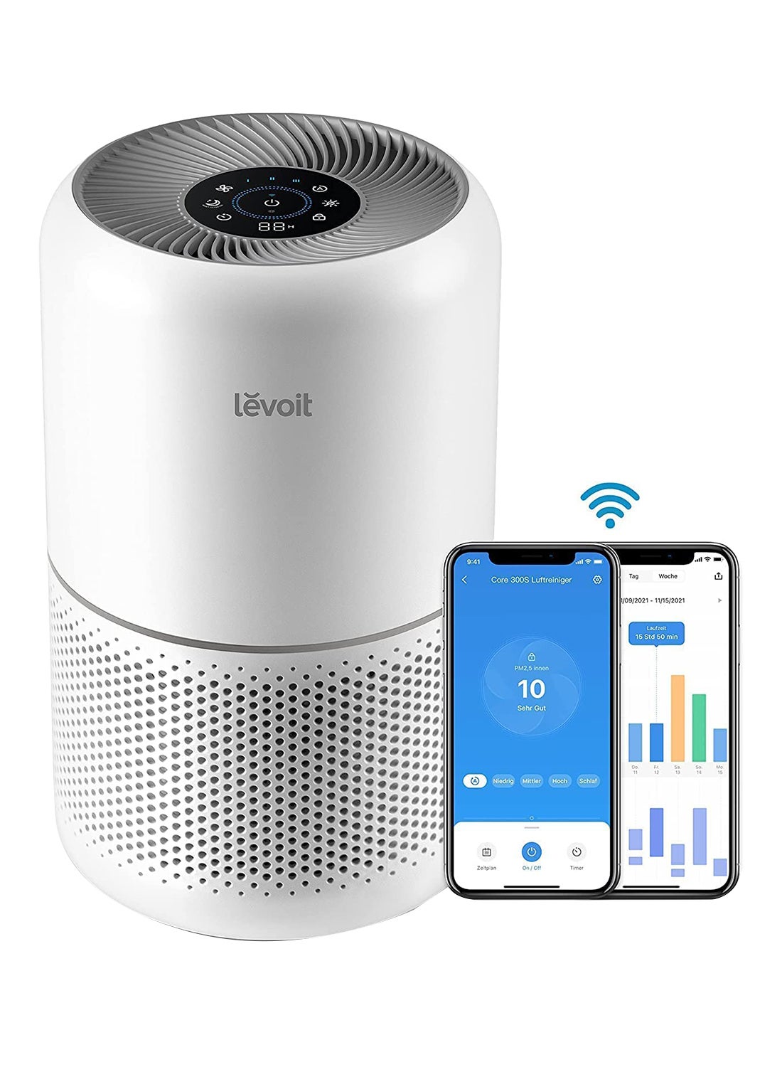 جهاز تنقية الهواء Levoit Core 300S الذكي بتقنية WiFi ذو المدى الفعال 50 ″é° PM2.5 مستشعر الغبار جودة الهواء Core-300S أبيض 