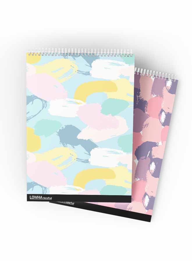 LOWHA Set Of 2 Spiral Notepads Each With 50 Sheets And A Hard Paper Cover With Watercolor Drawing Design Multicolor - Image 1