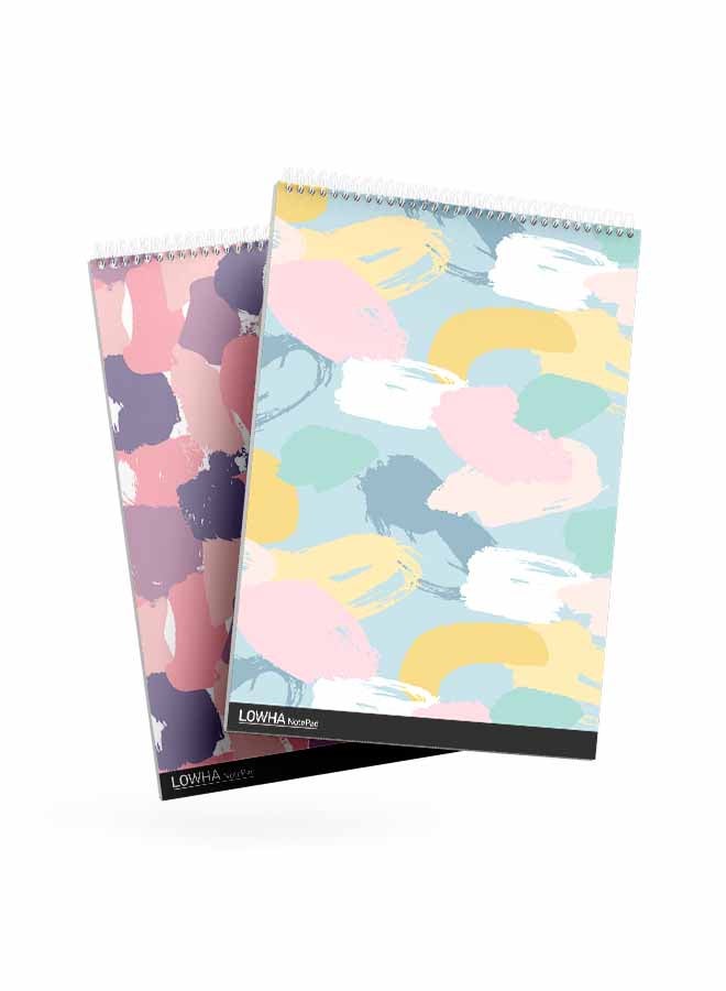 LOWHA Set Of 2 Spiral Notepads Each With 50 Sheets And A Hard Paper Cover With Watercolor Drawing Design Multicolor - Image 3