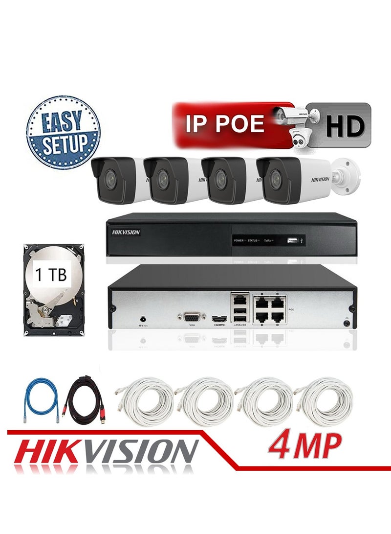 HIKVISION 4x Outdoor 4MP IP Network POE Kit 4 IP Camera with NVR and 1TB HDD  Compatible with Saudi Regulations  - Image 1