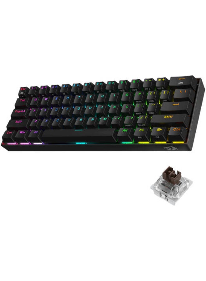 ريدراجون K530 Pro Draconic 60% لوحة مفاتيح ميكانيكية RGB لاسلكية، بلوتوث/2.4 جيجا هرتز/سلكية 3 أوضاع 61 مفتاحًا لوحة مفاتيح ألعاب مدمجة مع مقبس قابل للتبديل بنسبة 100%، ثنائي الفينيل متعدد الكلور مثبت على لوحة التعديل الحر ومفتاح بني ملموس - Image 1