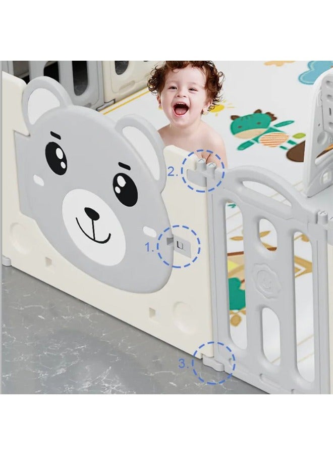 Baby love Bear Foldable Fence Playpen Blue 28-Un37-12B  - Image 2
