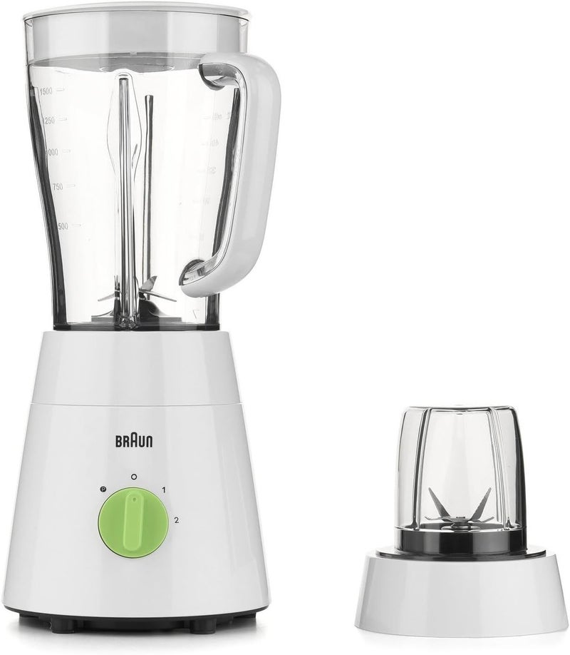 BRAUN Blender 2 in 1, 2 Speeds, Pulse Function, 4 Blades System 1.75 L 500 W JB0115WH White/Green - Image 1