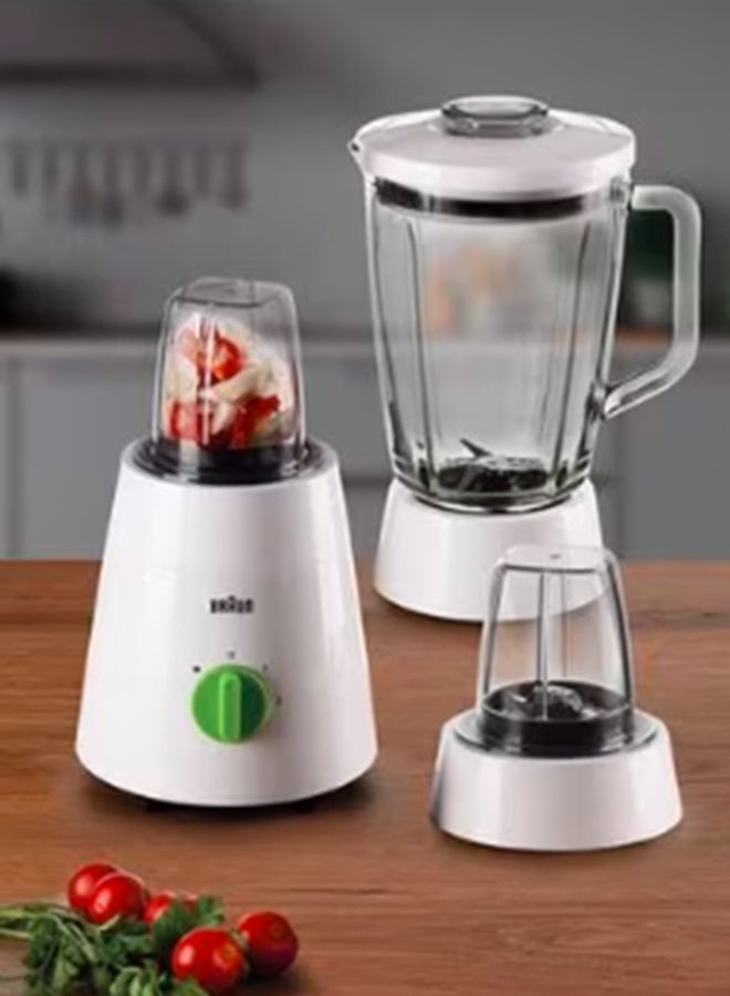 BRAUN - Blender 3 in 1, Glass Jug, 2 Speeds, Pulse Function, Multi Mill, Grinder Mill, 1.75 L 500 W JB0153WH White - Image 1