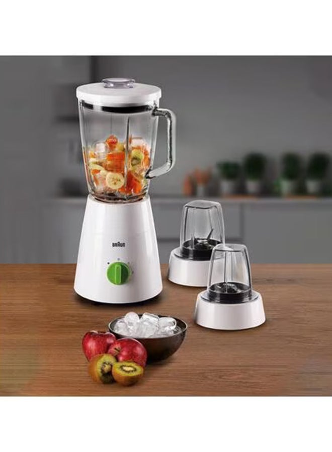 BRAUN - Blender 3 in 1, Glass Jug, 2 Speeds, Pulse Function, Multi Mill, Grinder Mill, 1.75 L 500 W JB0153WH White - Image 1