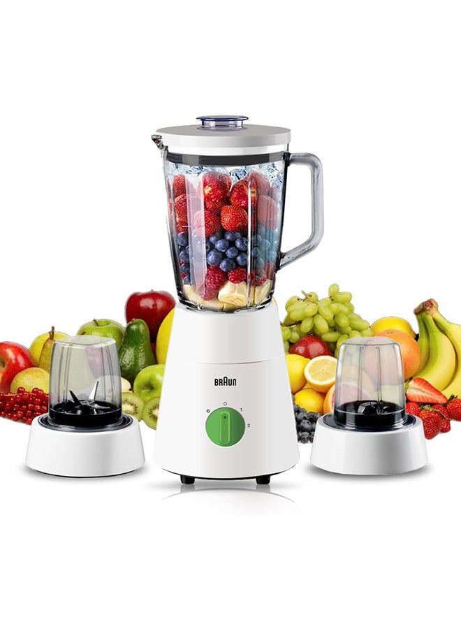 براون خلاط 3 في 1، إبريق زجاجي، سرعتان، وظيفة النبض، مطحنة 1.75 L 500 W JB0153WH - Image 1