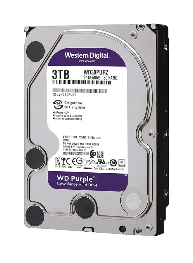 WD - Purple 3TB Surveillance Hard Drive (WD30PURZ) 3 TB - Image 1
