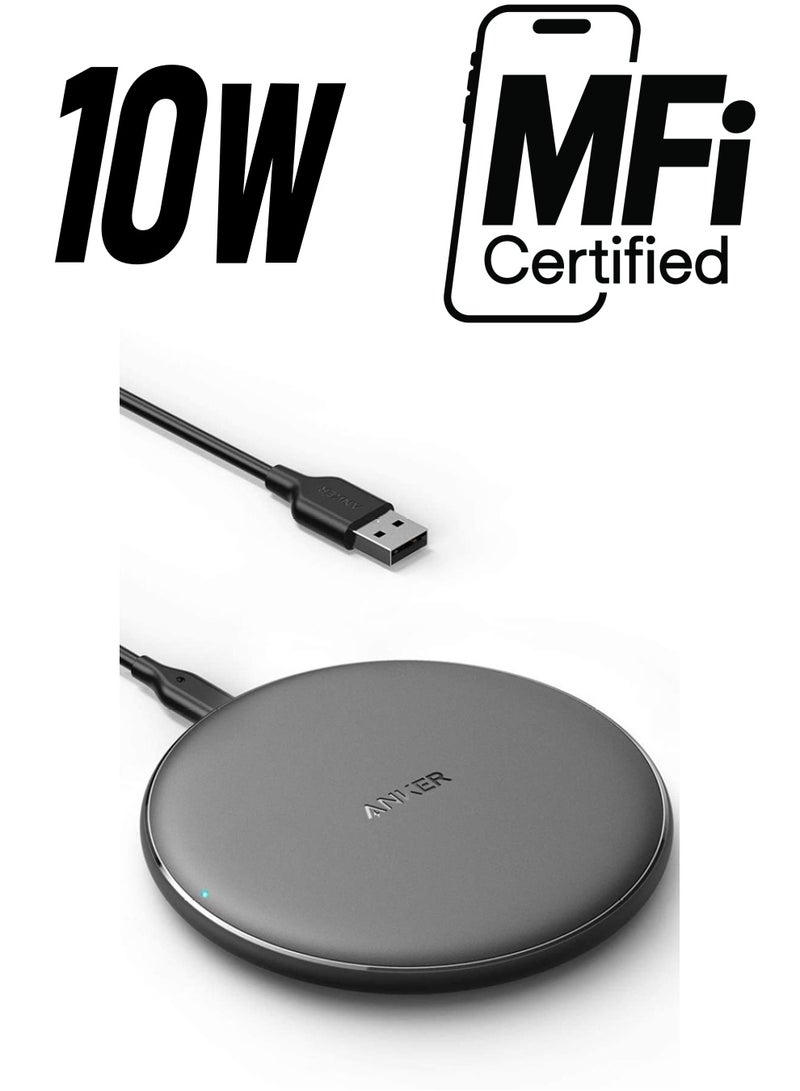 Anker - Wireless Charger, PowerWave Pad for Samsung, Qi-Certified 10W Max for iPhone 16/15/14/13/SE, 2020/AirPods/Galaxy S20 (No AC Adapter, Not Compatible with MagSafe Magnetic Charging) Black - Image 1
