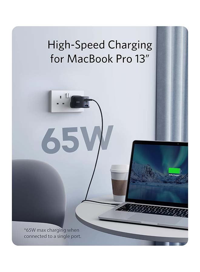 Anker - USB C Plug, 735 Charger (Nano II 65W), PPS 3-Port Fast Compact USB C Charger for MacBook Pro/Air, iPad Pro, Galaxy S25/S24/S23/S22/S21/S20/S10, Dell XPS 13, Note 20/10+, iPhone 16/15, Pixel, Steam Deck, and More Black - Image 1