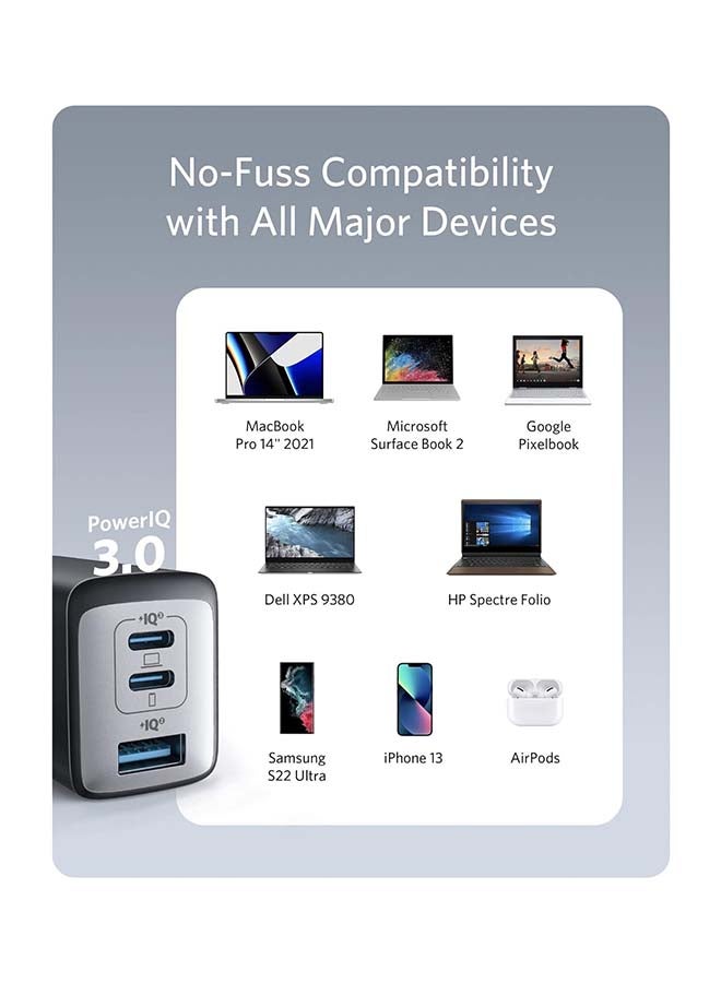 Anker - USB C Plug, 735 Charger (Nano II 65W), PPS 3-Port Fast Compact USB C Charger for MacBook Pro/Air, iPad Pro, Galaxy S25/S24/S23/S22/S21/S20/S10, Dell XPS 13, Note 20/10+, iPhone 16/15, Pixel, Steam Deck, and More Black - Image 1
