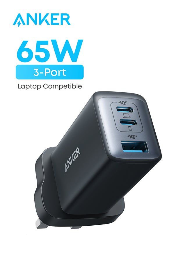 USB C Plug, 735 Charger (Nano II 65W), PPS 3-Port Fast Compact USB C Charger for MacBook Pro/Air, iPad Pro, Galaxy S25/S24/S23/S22/S21/S20/S10, Dell XPS 13, Note 20/10+, iPhone 16/15, Pixel, Steam Deck, and More Black