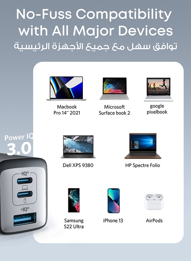 USB C Plug, 735 Charger (Nano II 65W), PPS 3-Port Fast Compact USB C Charger for MacBook Pro/Air, iPad Pro, Galaxy S25/S24/S23/S22/S21/S20/S10, Dell XPS 13, Note 20/10+, iPhone 16/15, Pixel, Steam Deck, and More Black