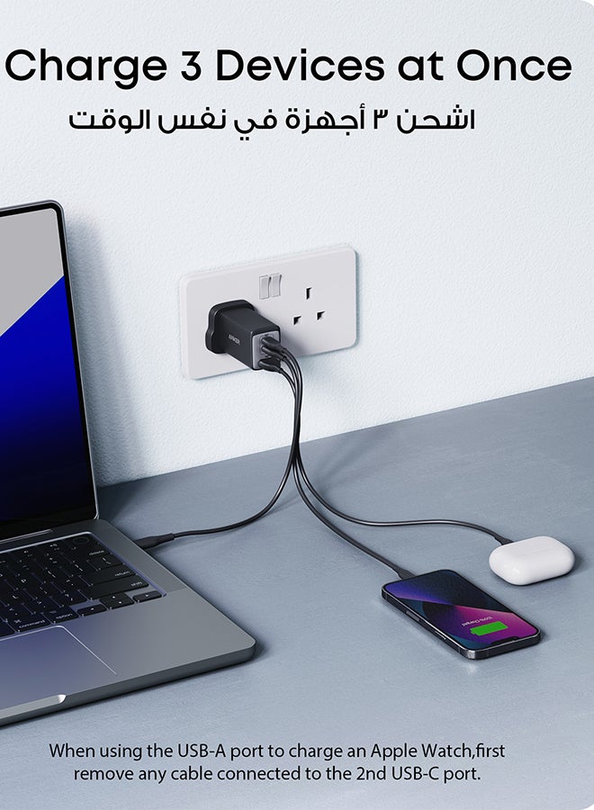 USB C Plug, 735 Charger (Nano II 65W), PPS 3-Port Fast Compact USB C Charger for MacBook Pro/Air, iPad Pro, Galaxy S25/S24/S23/S22/S21/S20/S10, Dell XPS 13, Note 20/10+, iPhone 16/15, Pixel, Steam Deck, and More Black