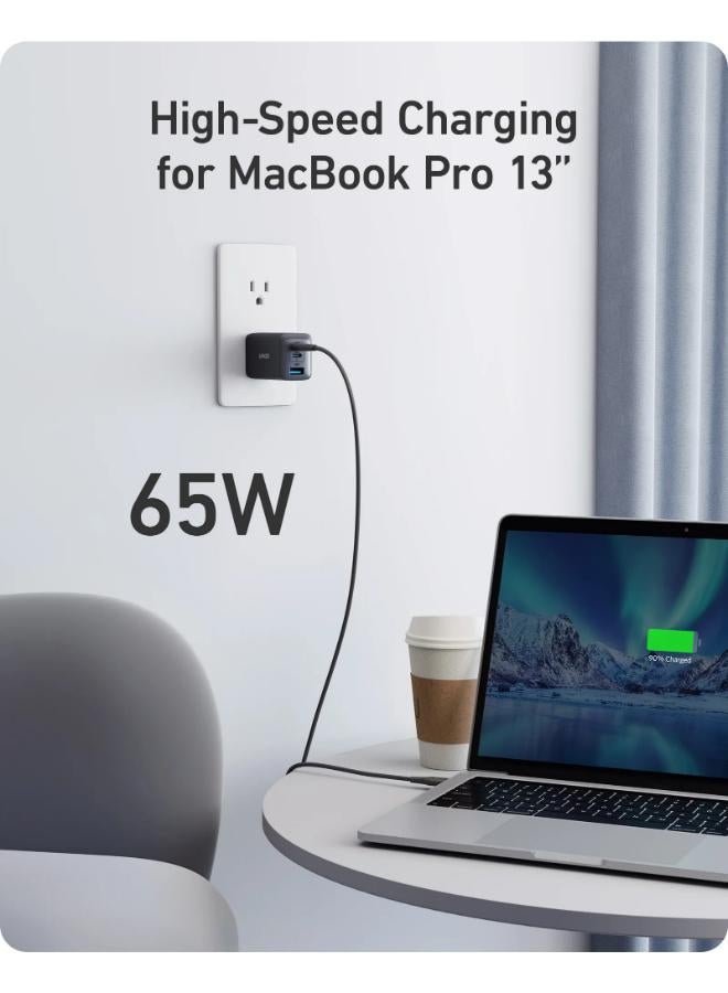 Anker - USB C Charger,  735 Charger GaNPrime 65W, PPS 3-Port Fast Compact Foldable Wall Charger for MacBook Pro/Air, iPad Pro, Samsung S25/S24, Dell XPS 13, iPhone 16/15/14, Huawei, Xiaomi, Redmi, Black Black - Image 1