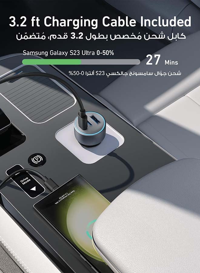 Anker - USB-C Car Charger, 67W 3-Port Compact Fast Charger, 535 Car Adapter With PIQ 3.0 For iPhone 15/15 Plus/14/14 Pro Max, Galaxy S23, iPad Air, And More (USB-C to USB-C Cable Included) Gray - Image 1
