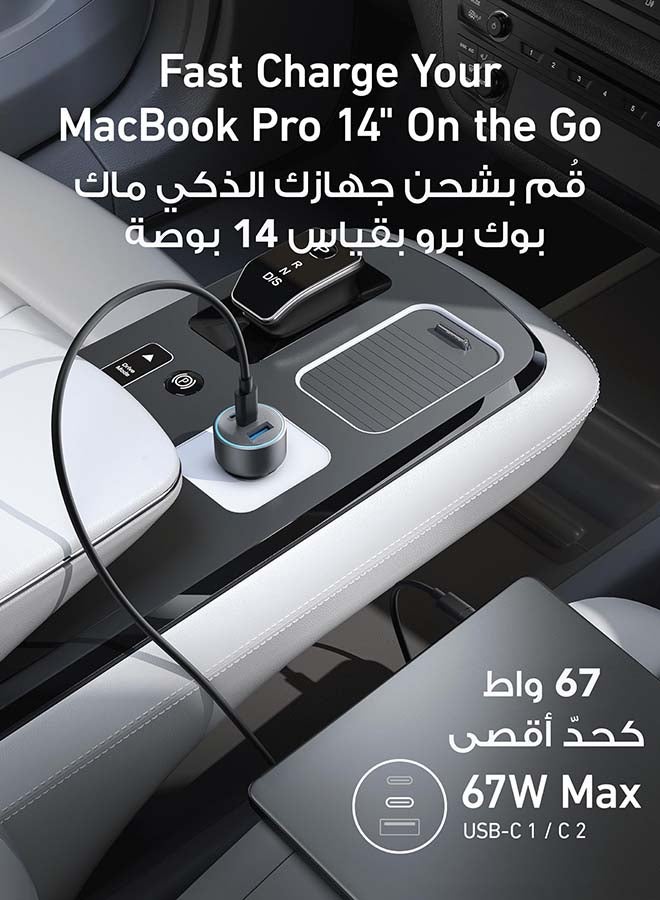 Anker - USB-C Car Charger, 67W 3-Port Compact Fast Charger, 535 Car Adapter With PIQ 3.0 For iPhone 15/15 Plus/14/14 Pro Max, Galaxy S23, iPad Air, And More (USB-C to USB-C Cable Included) Gray - Image 1