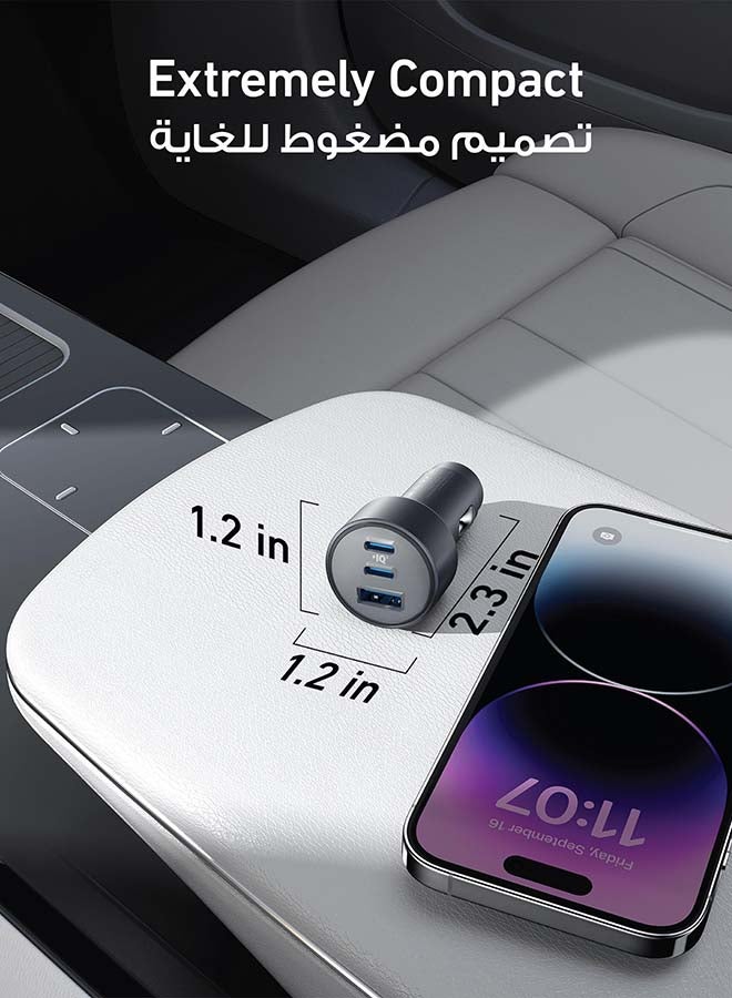 Anker - USB-C Car Charger, 67W 3-Port Compact Fast Charger, 535 Car Adapter With PIQ 3.0 For iPhone 15/15 Plus/14/14 Pro Max, Galaxy S23, iPad Air, And More (USB-C to USB-C Cable Included) Gray - Image 1