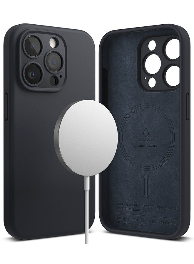 Ringke Silicone Magnetic Compatible With iPhone 15 Pro Max Case Cover Powerful Magnet Long Lasting Silky Feel Anti-Fingerprint Back Cover Deep Blue - Image 1