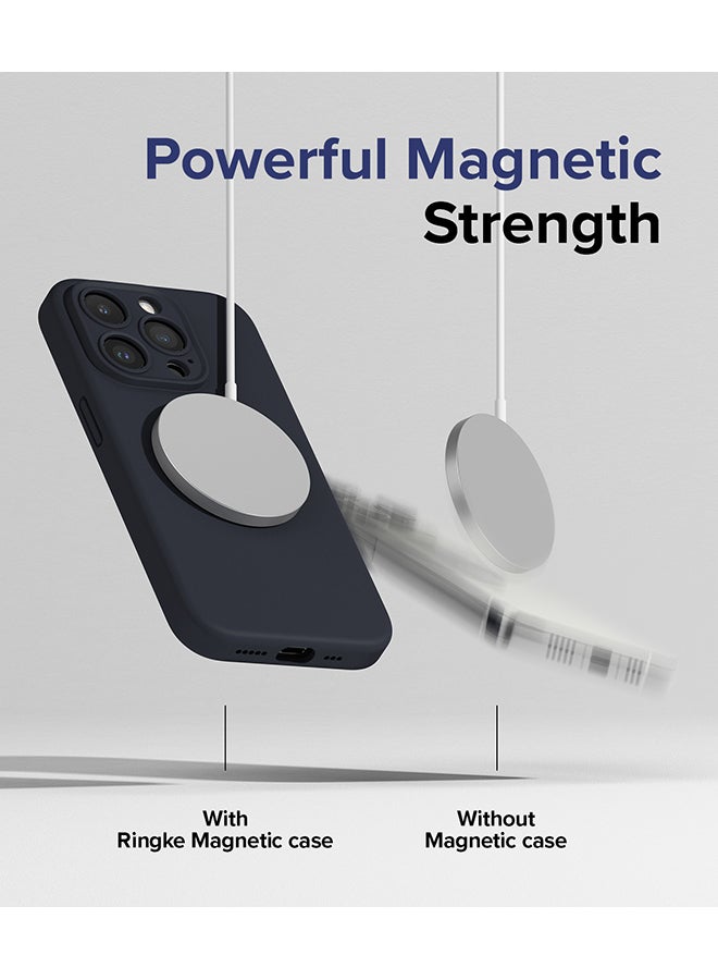Ringke Silicone Magnetic Compatible With iPhone 15 Pro Max Case Cover Powerful Magnet Long Lasting Silky Feel Anti-Fingerprint Back Cover Deep Blue - Image 5