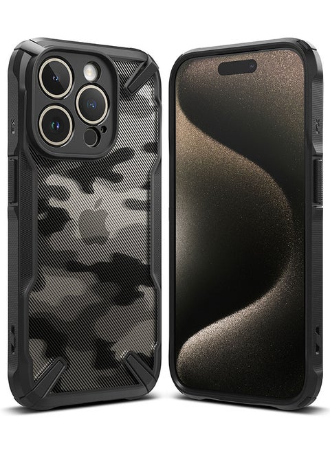 Fusion-X Compatible With iPhone 15 Pro Max Case Cover Transparent Hard Back Soft Flexible Tpu Bumper Scratch Resistant Shockproof Protection Back Cover Camo Black