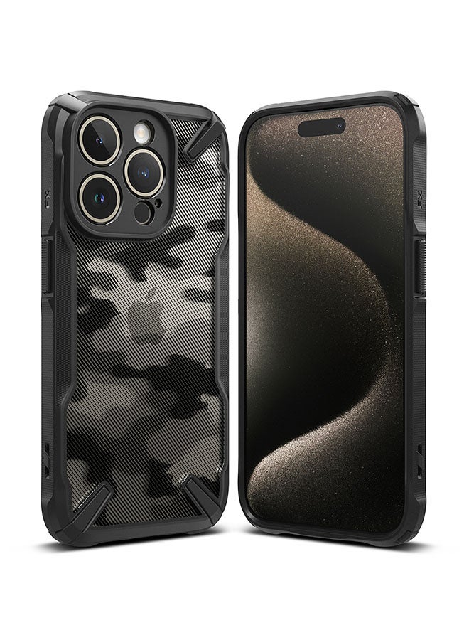 Ringke Fusion-X Compatible With iPhone 15 Pro Case Cover Transparent Hard Back Soft Flexible Tpu Bumper Scratch Resistant Shockproof Protection Back Cover Camo Black - Image 1