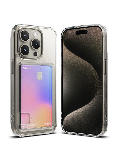 Fusion Card Compatible With iPhone 15 Pro Case Back Cover Transparent Hard Back Soft Flexible Tpu Bumper With Built-In Slim Card Holder Wallet Scratch Resistant Natural Form Clear
