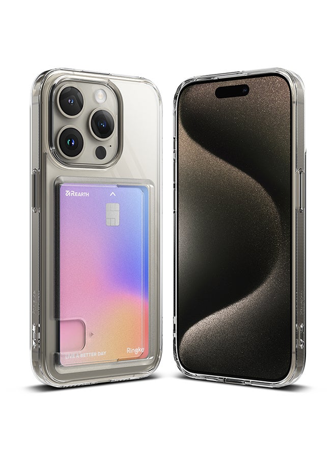 Ringke - Fusion Card Compatible With iPhone 15 Pro Case Back Cover Transparent Hard Back Soft Flexible Tpu Bumper With Built-In Slim Card Holder Wallet Scratch Resistant Natural Form Clear - Image 1
