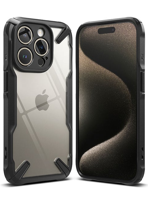Fusion-X Compatible With iPhone 15 Pro Max Case Cover Transparent Hard Back Soft Flexible Tpu Bumper Scratch Resistant Shockproof Protection Back Cover Black