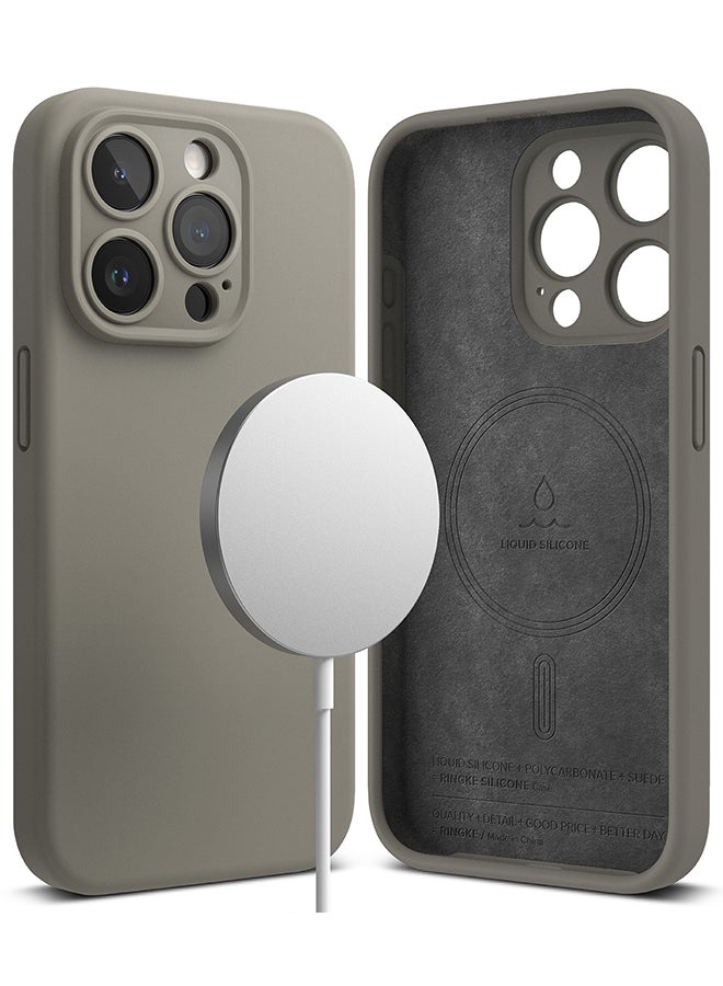 Ringke - Silicone Magnetic Compatible With iPhone 15 Pro Max Case Cover Powerful Magnet Long Lasting Silky Feel Anti-Fingerprint Back Cover Gray - Image 1