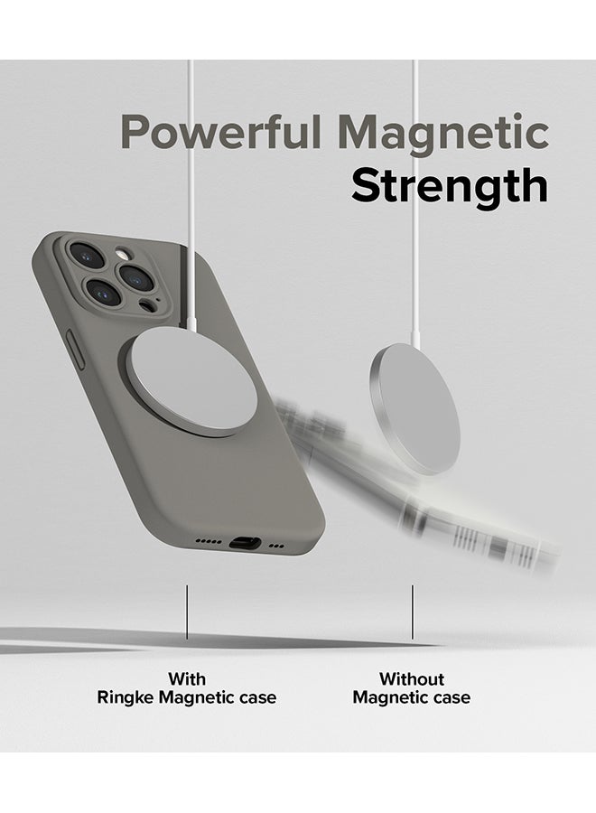Ringke - Silicone Magnetic Compatible With iPhone 15 Pro Max Case Cover Powerful Magnet Long Lasting Silky Feel Anti-Fingerprint Back Cover Gray - Image 1