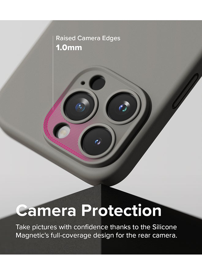 Ringke - Silicone Magnetic Compatible With iPhone 15 Pro Max Case Cover Powerful Magnet Long Lasting Silky Feel Anti-Fingerprint Back Cover Gray - Image 1