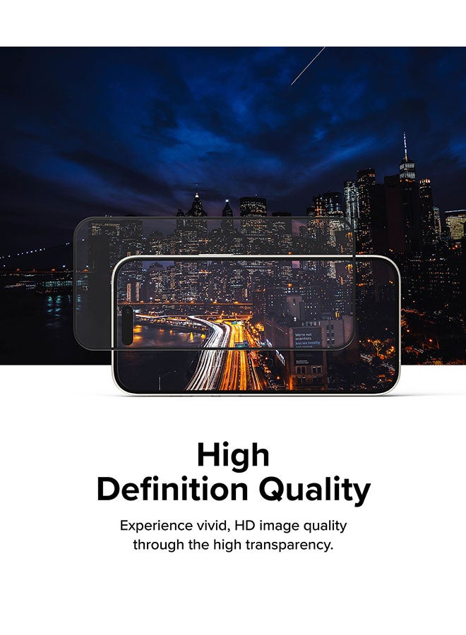 Ringke Cover Display Glass Compatible With iPhone 15 Pro 2023 Screen Protector Tempered Glass 9H Hardness Full Coverage Bubble-Free Anti Scratch Protective Film With Installation Jig Clear - Image 4