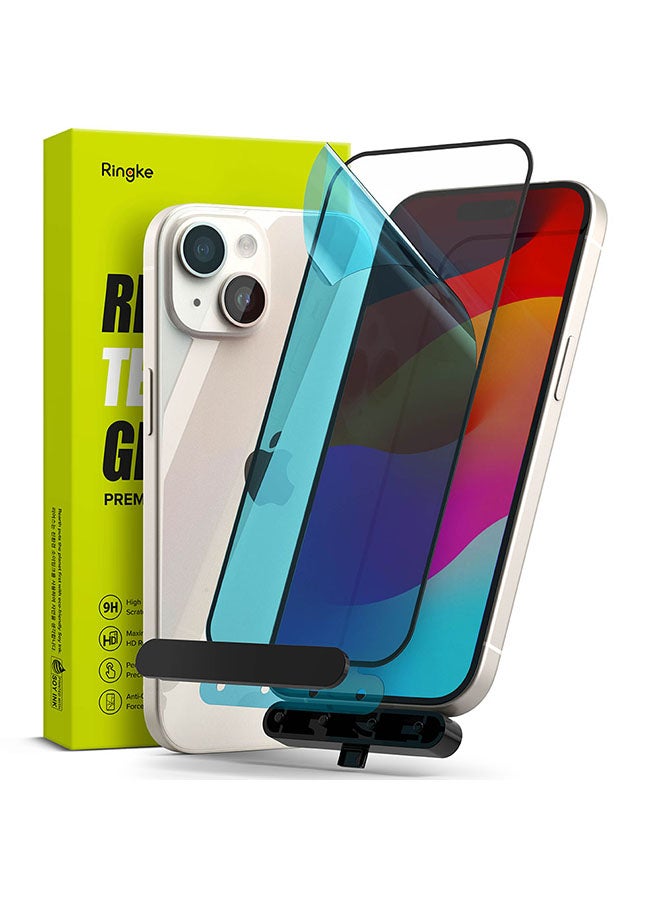 Ringke Cover Display Glass Compatible With iPhone 15 Pro 2023 Screen Protector Tempered Glass 9H Hardness Full Coverage Bubble-Free Anti Scratch Protective Film With Installation Jig Clear - Image 1