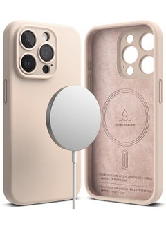 Silicone Magnetic Compatible With iPhone 15 Pro Max Case Cover Powerful Magnet Long Lasting Silky Feel Anti-Fingerprint Back Cover Pink Sand