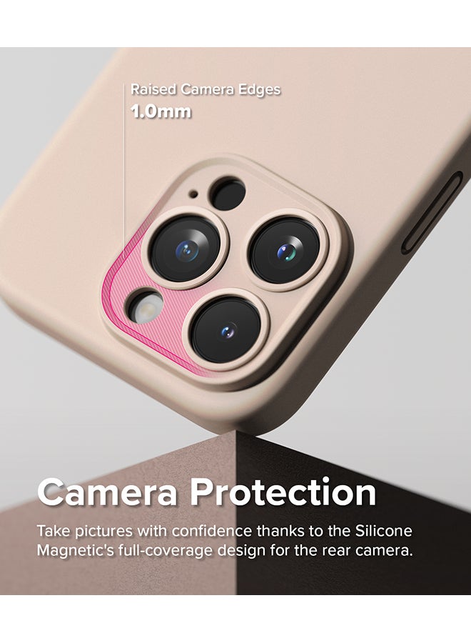 Ringke - Silicone Magnetic Compatible With iPhone 15 Pro Max Case Cover Powerful Magnet Long Lasting Silky Feel Anti-Fingerprint Back Cover Pink Sand - Image 1