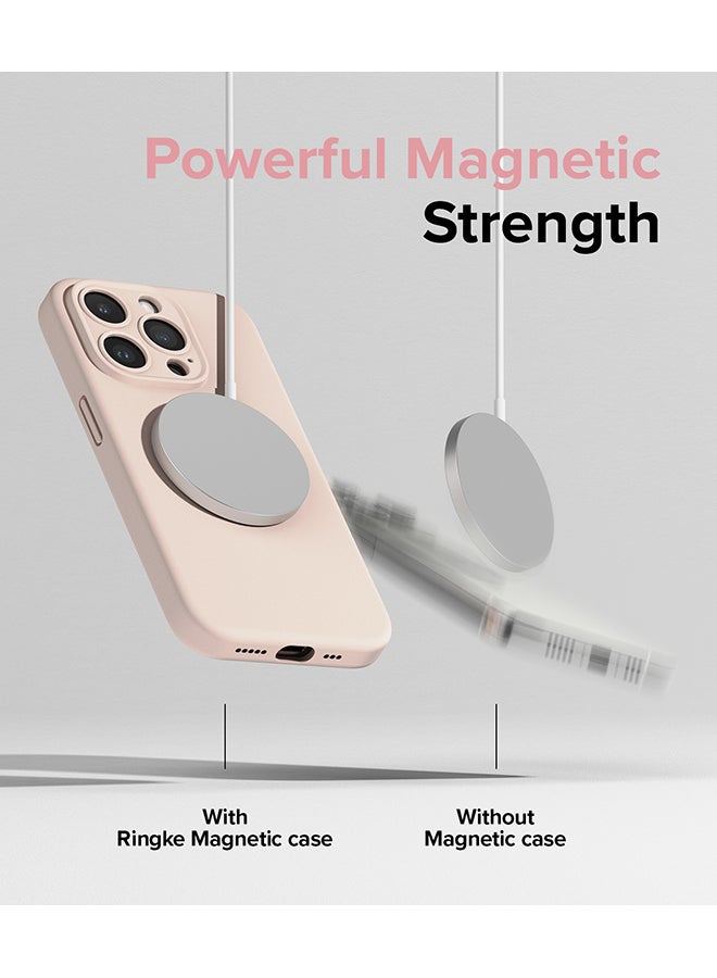Ringke - Silicone Magnetic Compatible With iPhone 15 Pro Max Case Cover Powerful Magnet Long Lasting Silky Feel Anti-Fingerprint Back Cover Pink Sand - Image 1