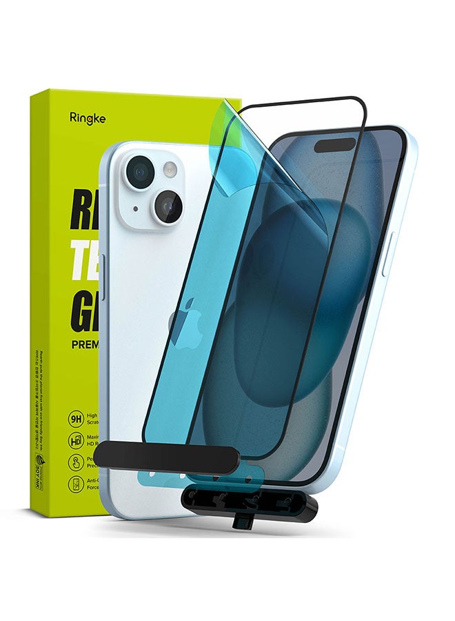 Ringke Cover Display Glass Compatible With iPhone 15 2023 Screen Protector Tempered Glass 9H Hardness Full Coverage Bubble-Free Anti Scratch Protective Film With Installation Jig Clear - Image 1