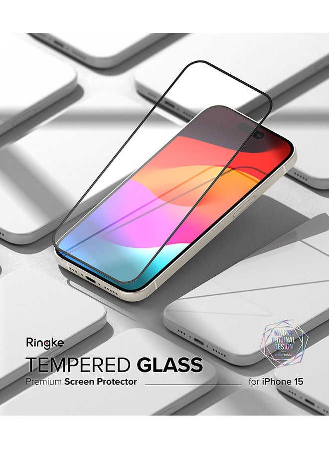 Ringke Cover Display Glass Compatible With iPhone 15 2023 Screen Protector Tempered Glass 9H Hardness Full Coverage Bubble-Free Anti Scratch Protective Film With Installation Jig Clear - Image 3