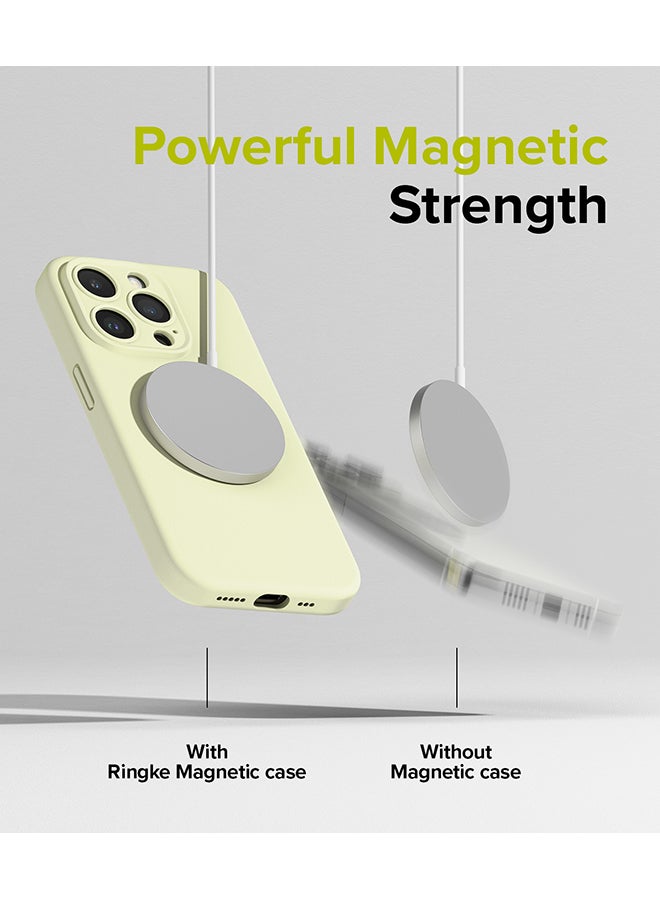 Ringke Silicone Magnetic Compatible With iPhone 15 Pro Max Case Cover Powerful Magnet Long Lasting Silky Feel Anti-Fingerprint Back Cover Sunny Lime - Image 5