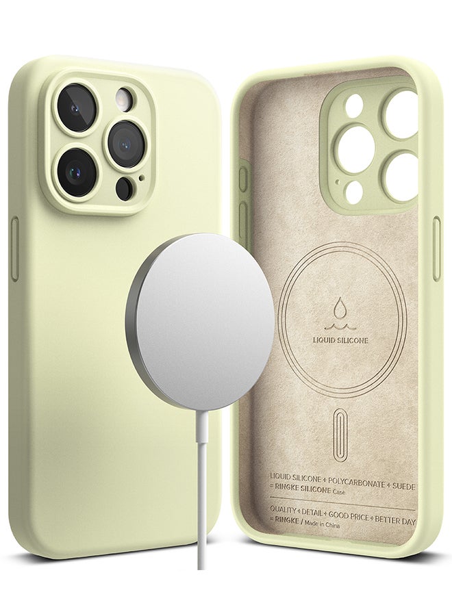 Ringke Silicone Magnetic Compatible With iPhone 15 Pro Max Case Cover Powerful Magnet Long Lasting Silky Feel Anti-Fingerprint Back Cover Sunny Lime - Image 1