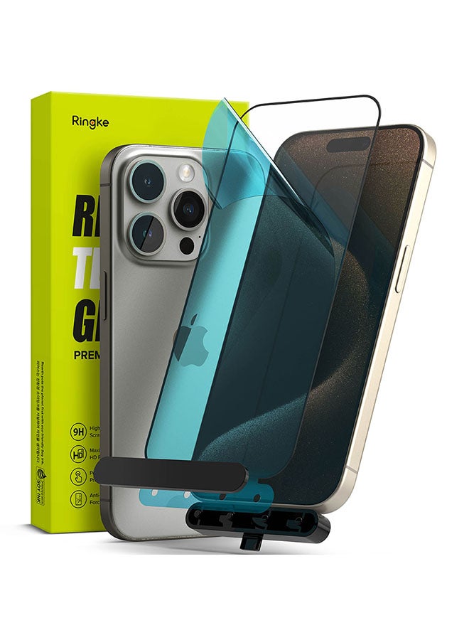 Ringke Cover Display Glass Compatible With iPhone 15 Plus 2023 Screen Protector Tempered Glass 9H Hardness Full Coverage Bubble-Free Anti Scratch Protective Film - With Installation Jig Clear - Image 1