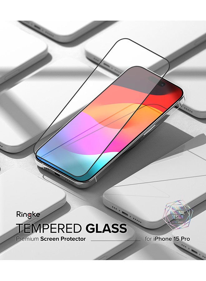 Ringke Cover Display Glass Compatible With iPhone 15 Plus 2023 Screen Protector Tempered Glass 9H Hardness Full Coverage Bubble-Free Anti Scratch Protective Film - With Installation Jig Clear - Image 3