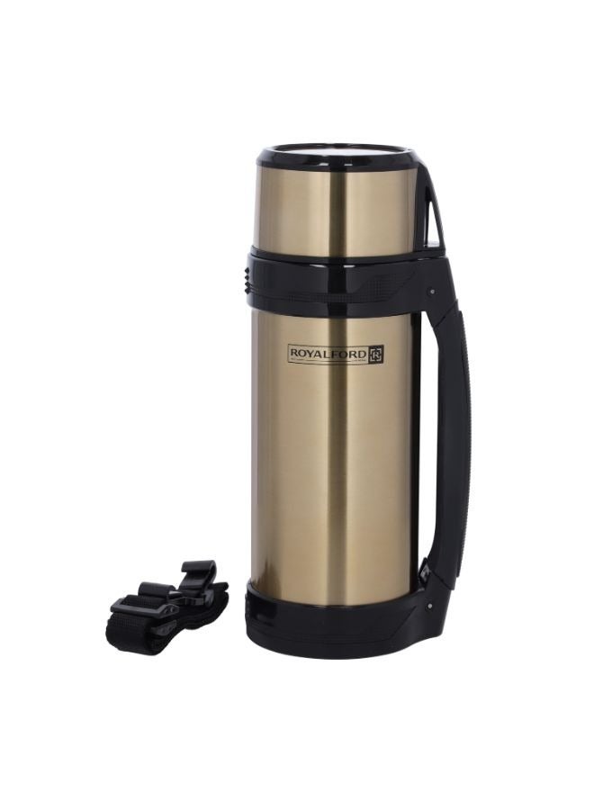 Travel Vacuum Bottle, Stainless Steel Vacuum Bottle, RF10494 | Double Wall Insulation | Keeps Drink Hot/ Cold for Hours | 1.5L Stainless Steel Thermos with Handle Gold/Black
