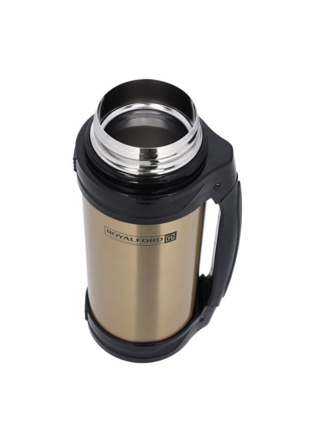 Travel Vacuum Bottle, Stainless Steel Vacuum Bottle, RF10494 | Double Wall Insulation | Keeps Drink Hot/ Cold for Hours | 1.5L Stainless Steel Thermos with Handle Gold/Black