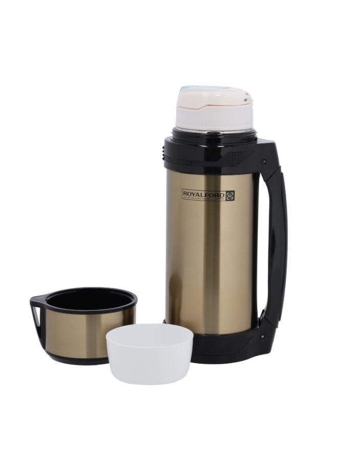 Travel Vacuum Bottle, Stainless Steel Vacuum Bottle, RF10494 | Double Wall Insulation | Keeps Drink Hot/ Cold for Hours | 1.5L Stainless Steel Thermos with Handle Gold/Black